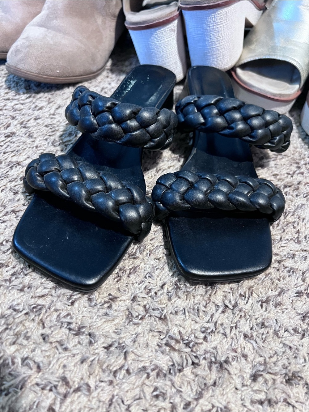 Braided Double-Strap Black Slide Mules